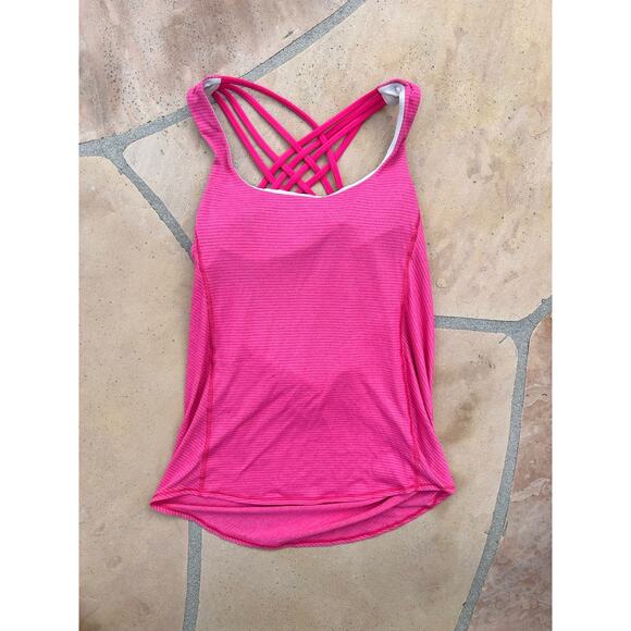 Lululemon 6 Wild Tank So Fly Butterfly Bon Bon Hot Pink Green Floral EUC! - Picture 1 of 3